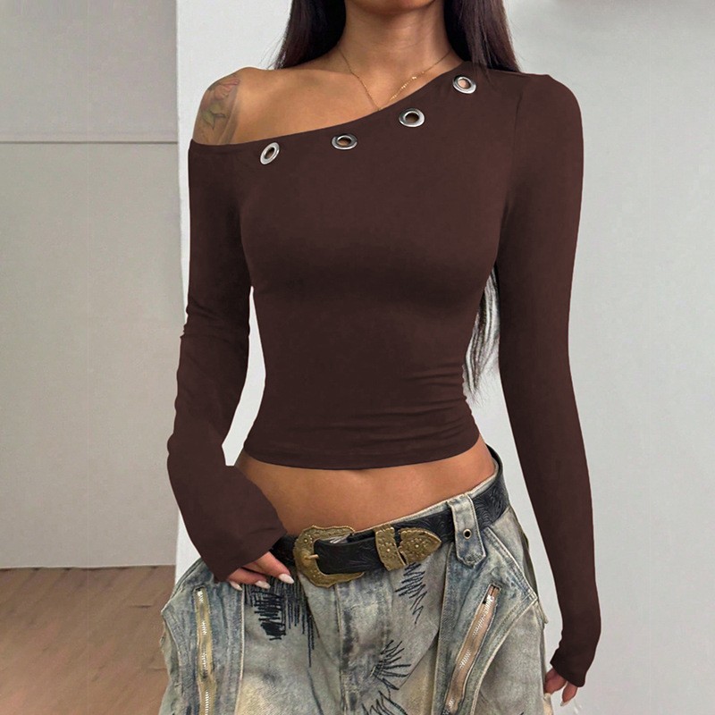 レディース オフショルダー 長袖 クロップトップ 無地 スリ - Blouse Off Shoulder のレビューと価格