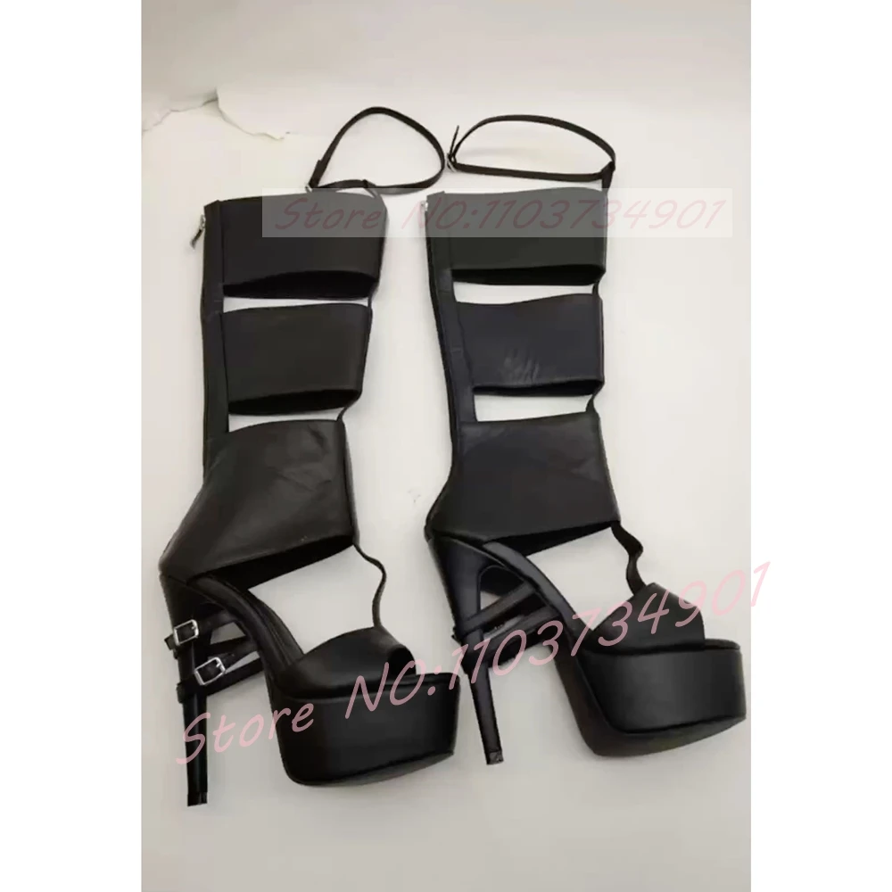 カットアウトニーハイラップサンダル女性用バックルオープントゥ - Sandal Strappy Heeled のレビューと価格