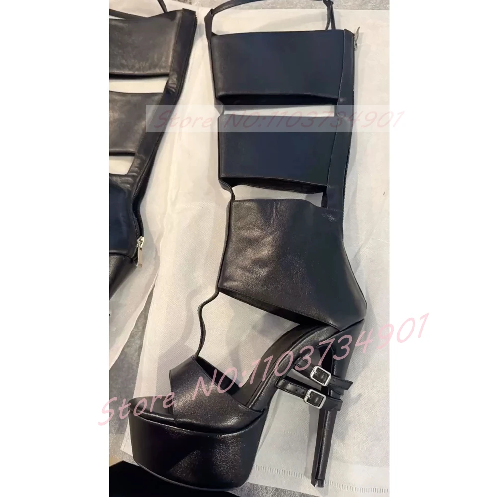 カットアウトニーハイラップサンダル女性用バックルオープントゥ - Sandal Strappy Heeled のレビューと価格