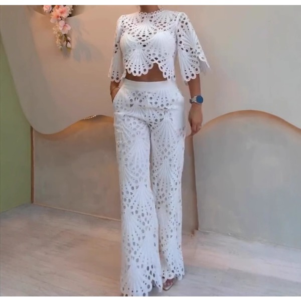 2ピース outfits 女性用 新作 夏 2025 半袖  - Crop Top Crochet のレビューと価格