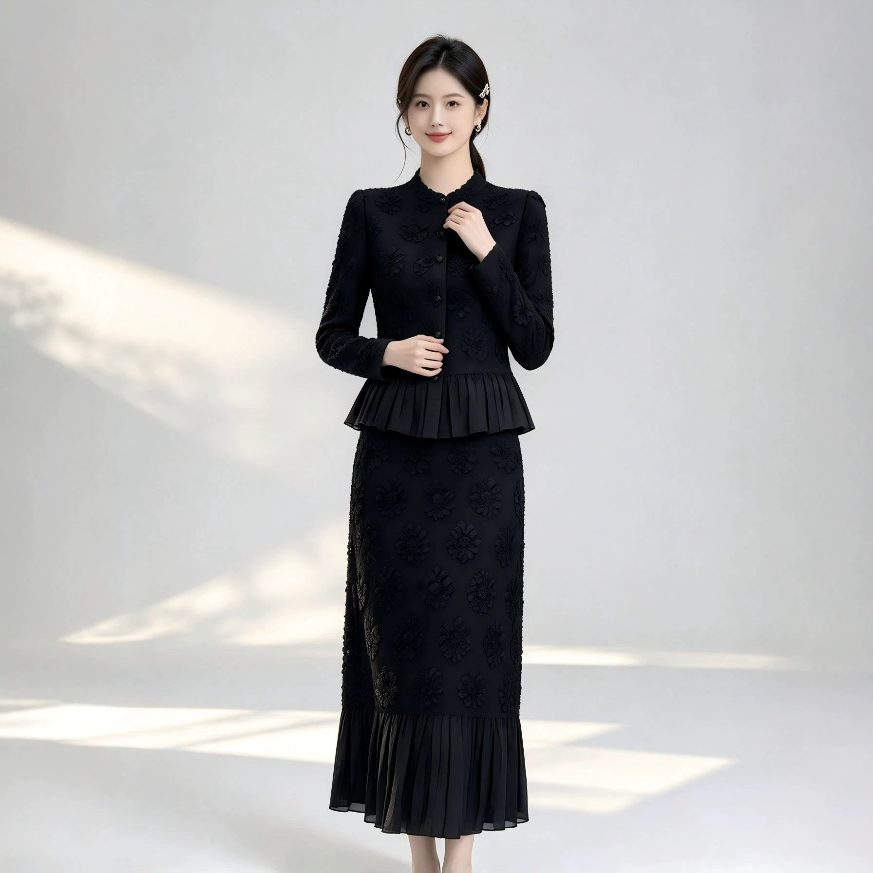 ミヤケ レディース 2点セット 花柄刺繍スカートセット 長袖 - Midi Skirt Floral のレビューと価格