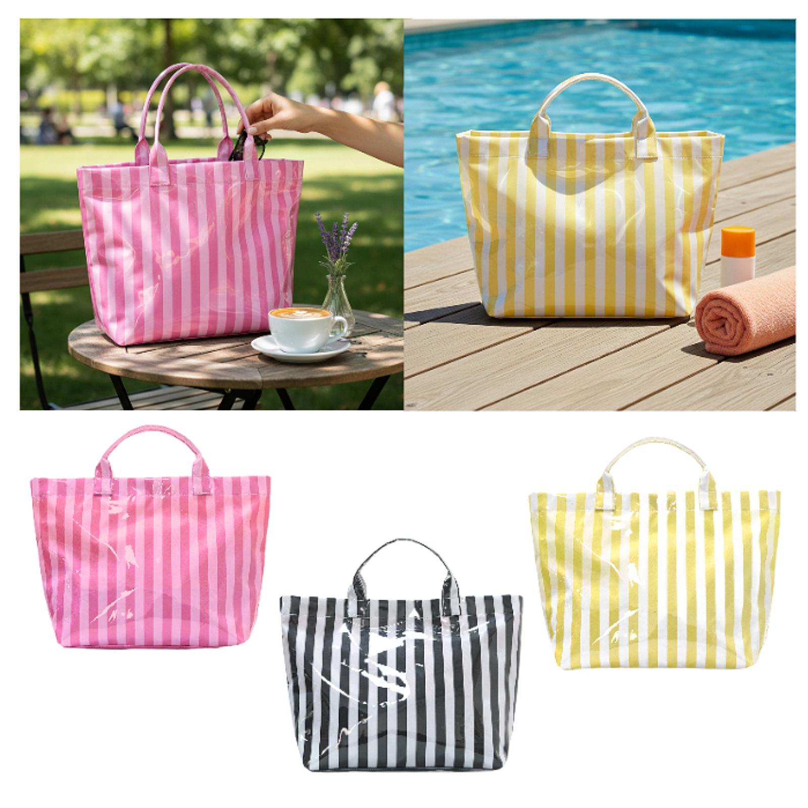 女性用、大容量のストライプ柄防水トートバッグ。カジュアルな週 - Tote Bag Beach のレビューと価格